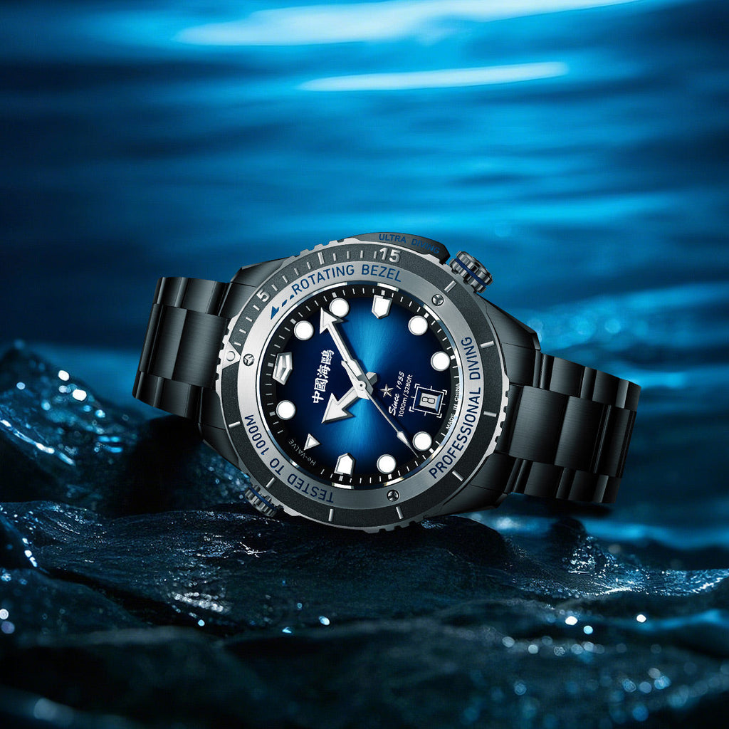 Ocean Series Ultra 1000m Waterproof Helium Valve Design Integrated Rotating Bezel Diving Watch 45mm