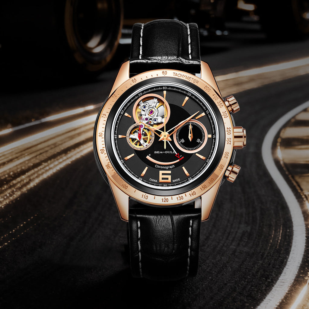 Racing Style Power Reserve Indicator Tachymeter Complication Chronograph 42mm