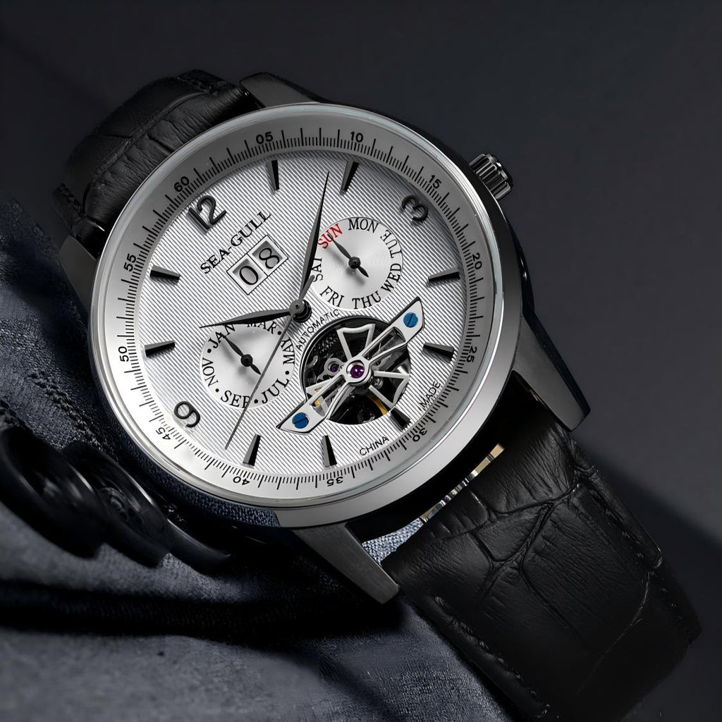 Multifunctional Full Calendar Date Day Display Open Heart Dress Watch 43mm