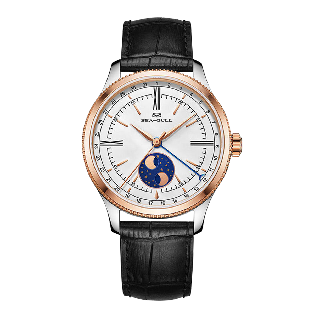 Dual-hemisphere Moon Display Calendar Business Leisure Dress Watch 41mm