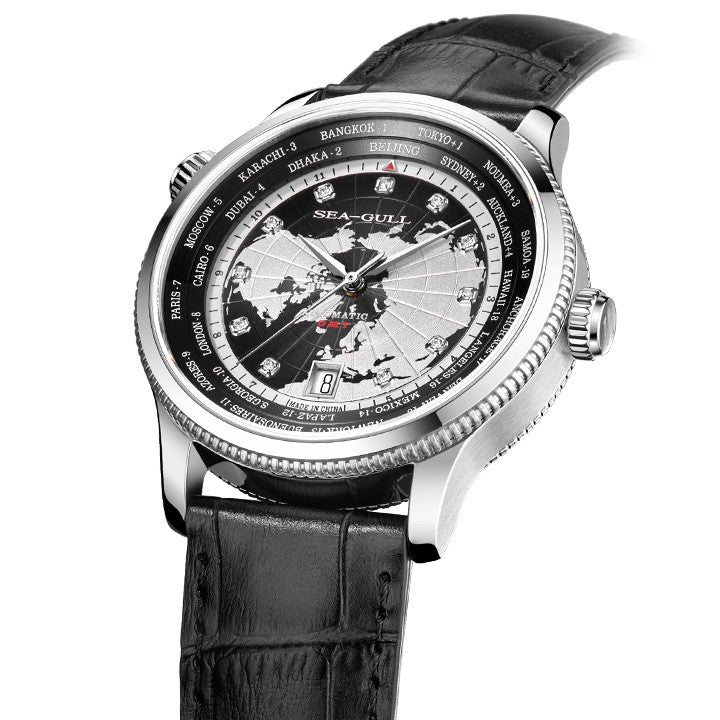 GMT World Time Business Watch Dual Time Zone Calendar 41mm