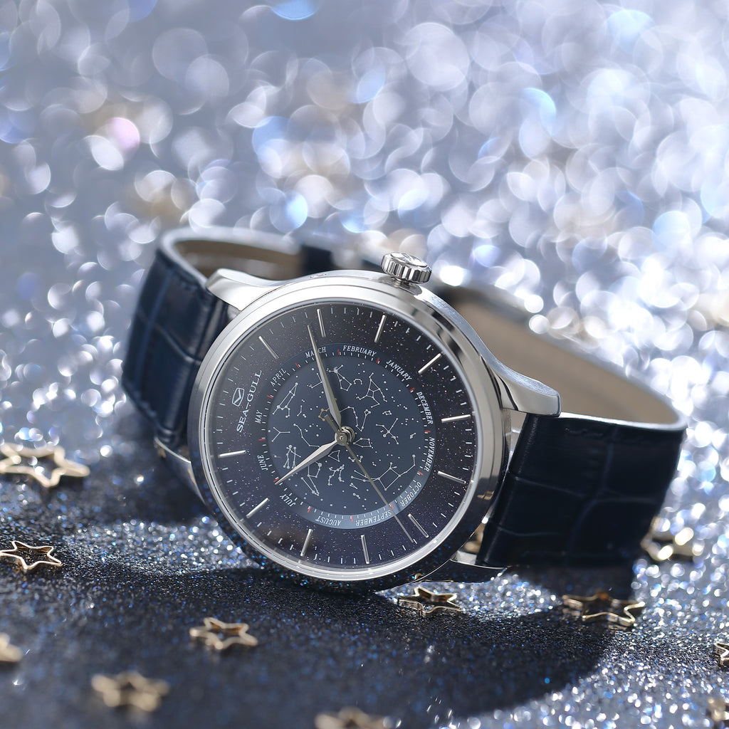 Chinese Astronomy Shimmering Goldstone Dial Complication Watch 41mm