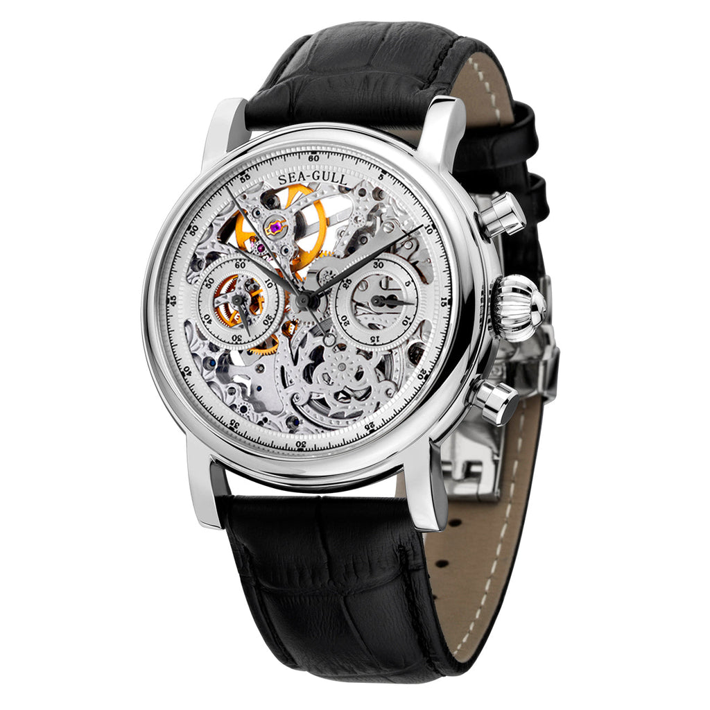 Column-wheel Chronograph Skeleton Open-worked Dial Watch 41mm
