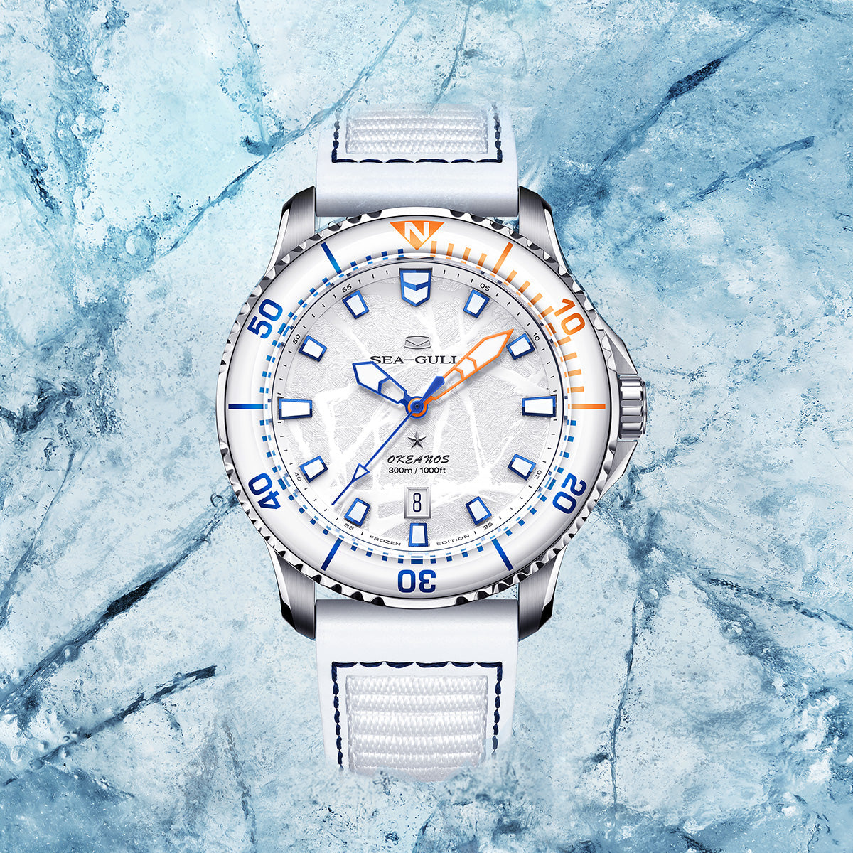 Ocean Series Pro Special Edition 300m Waterproof Titanium Alloy Case Ice-textured Dial Diving Watch 43mm
